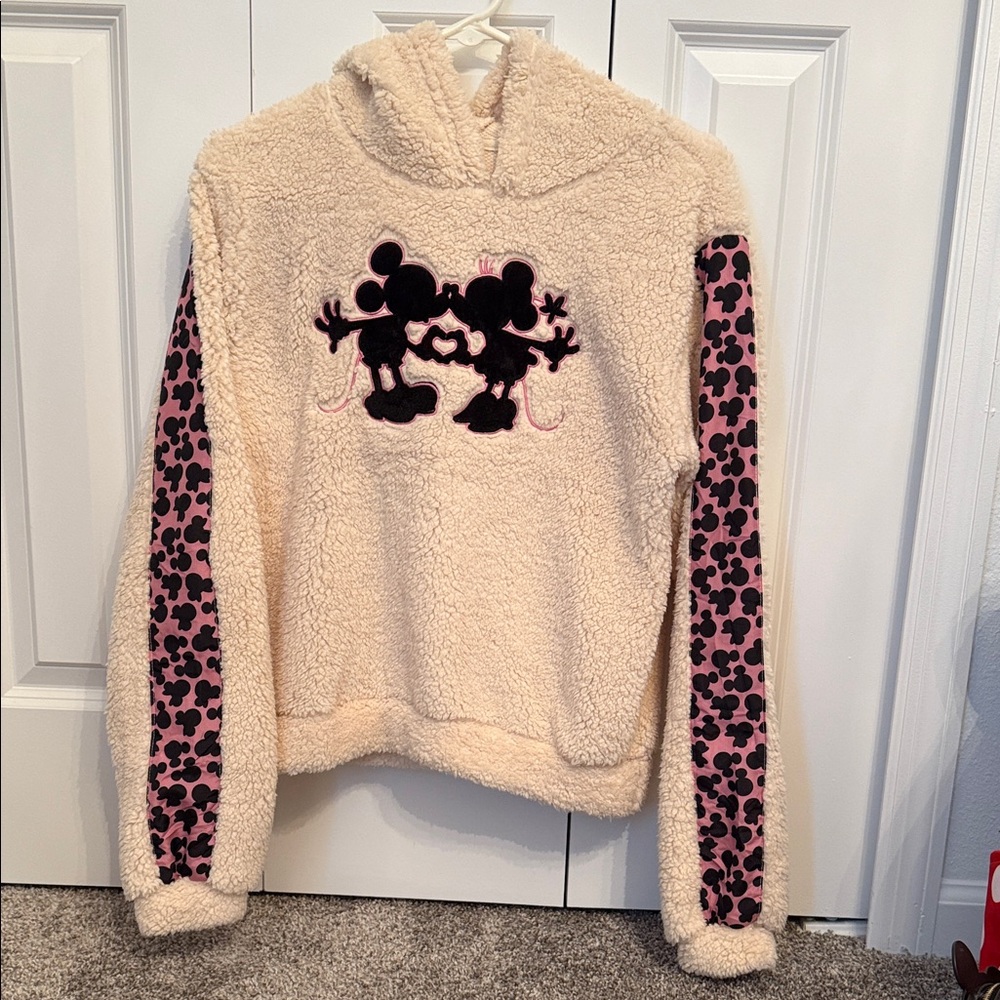 Cozy Cream and Pink Hoodie with Minnie and Mickey Mouse Design